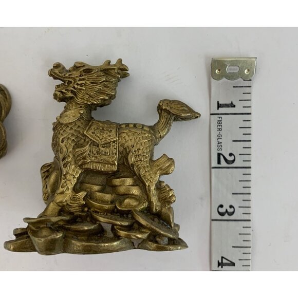 VTG Brass FengShui Foo Dogs Pair Dragon Figures Pi Xiu Figurines Lucky 3" 7892 - Picture 6 of 11